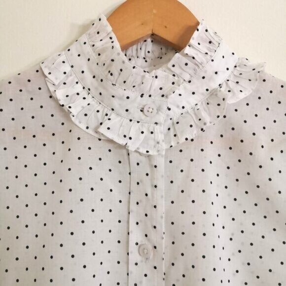 Like New J Crew Classic-fit Ruffle Neck Shirt In Sweet Spots Size 2 - Picture 3 of 7